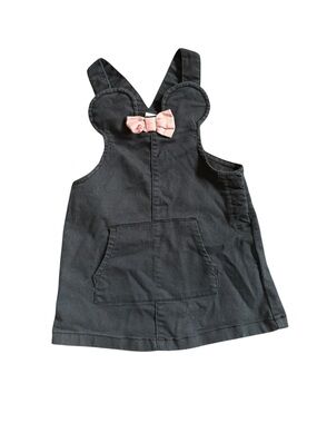 3/$25 Disney Minnie Mouse Black Pinafore Jumper Dress Pink Bow Baby Girls 9-12